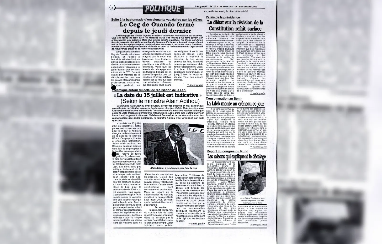 Dunya info n321 du mercredi 15 decembre 2004