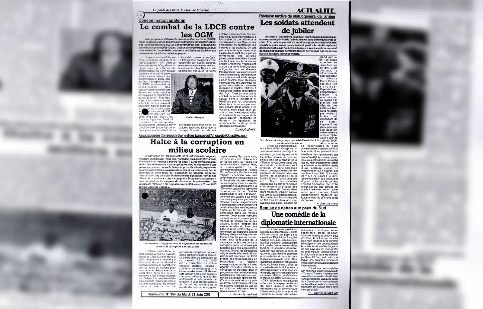 Dunya info n354 du mardi 21 juin 2005