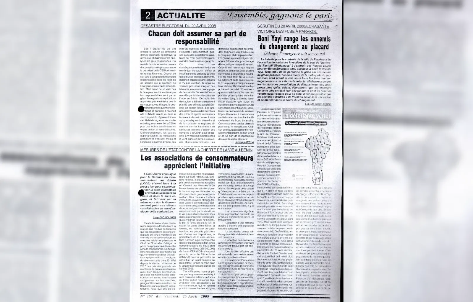 Journal n287 du 25 avril 2008