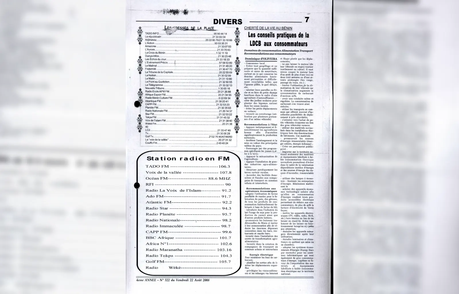 Journal n322 du 22 aout 2008