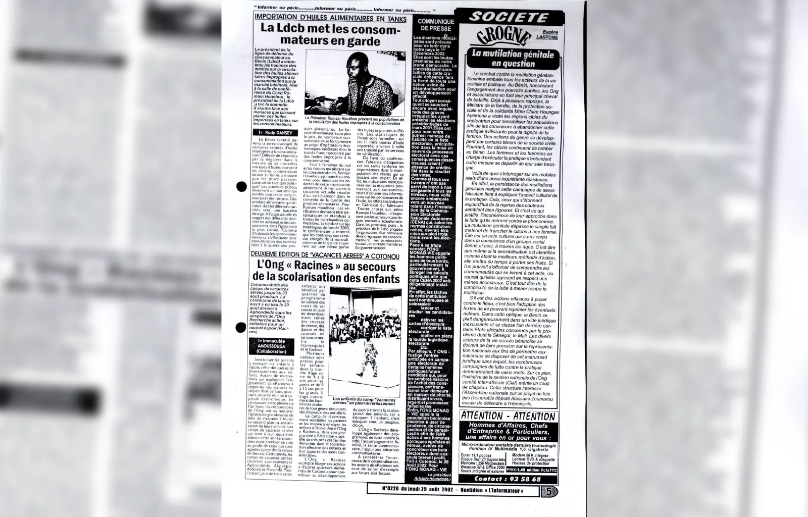 L informateur n0220 du jeudi 29 aout 2002