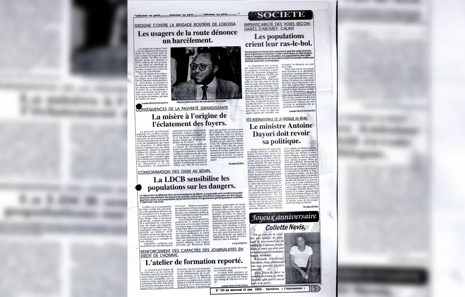 L informateur n734 du mercredi 22 juin 2005