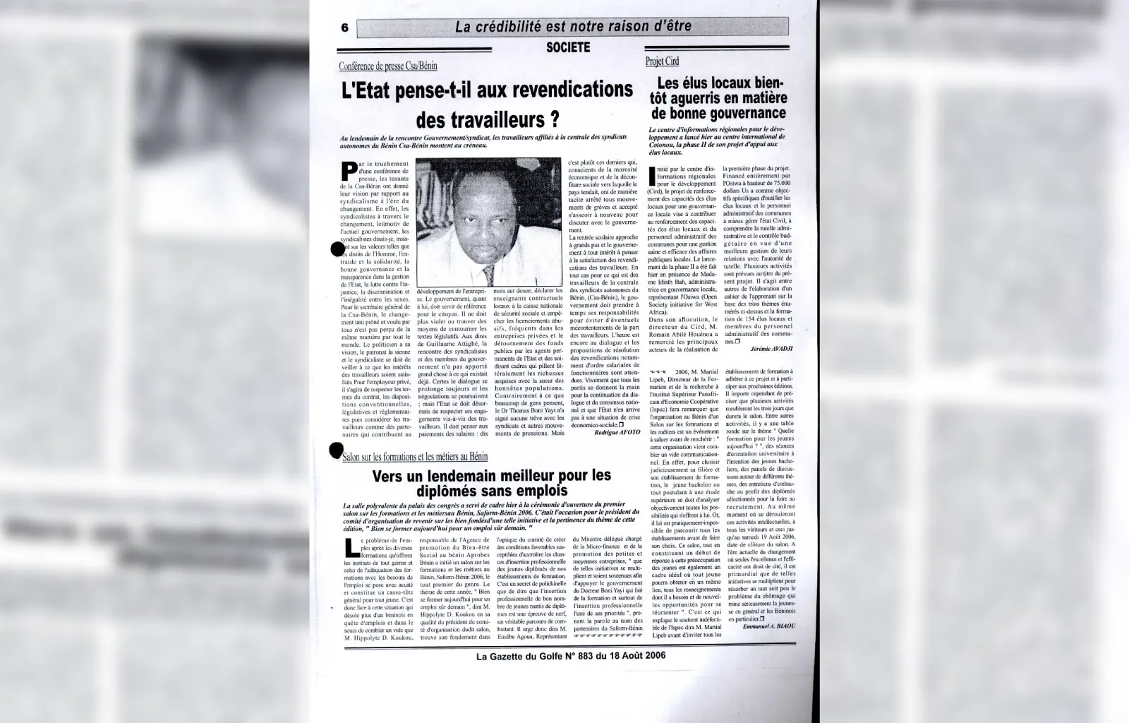 La gazette du golfe n883 du 18 aout 2006