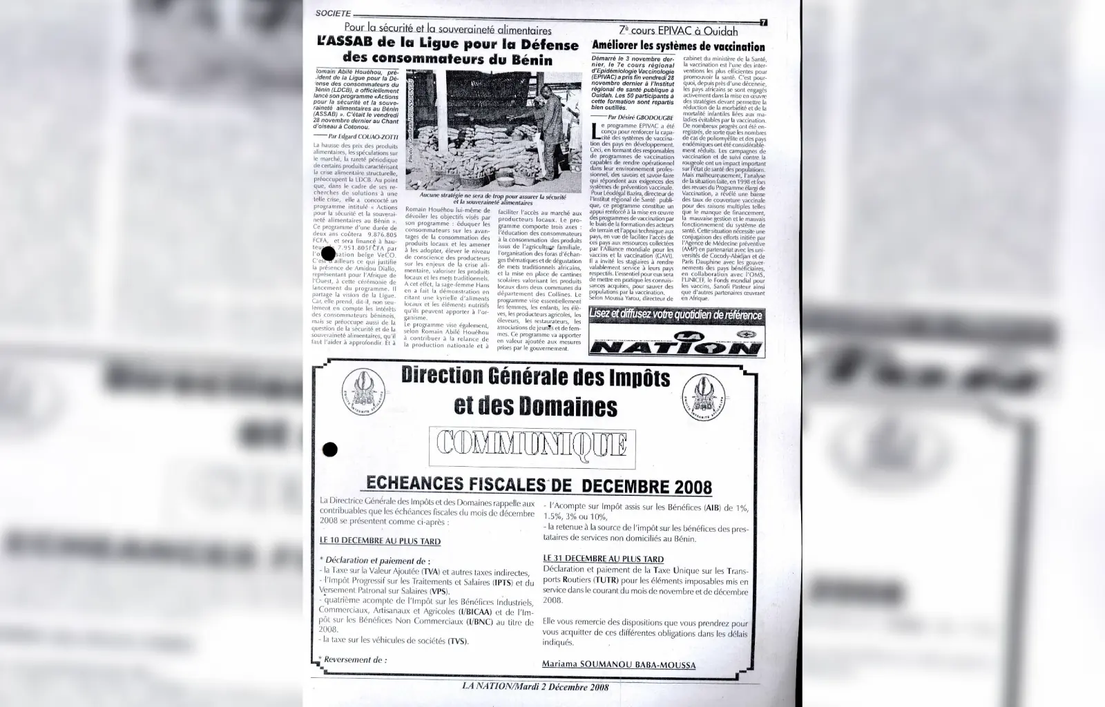 La nation du 02 decembre 2008