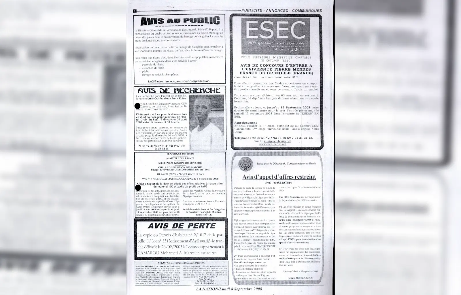 La nation du 8 septembre 2008