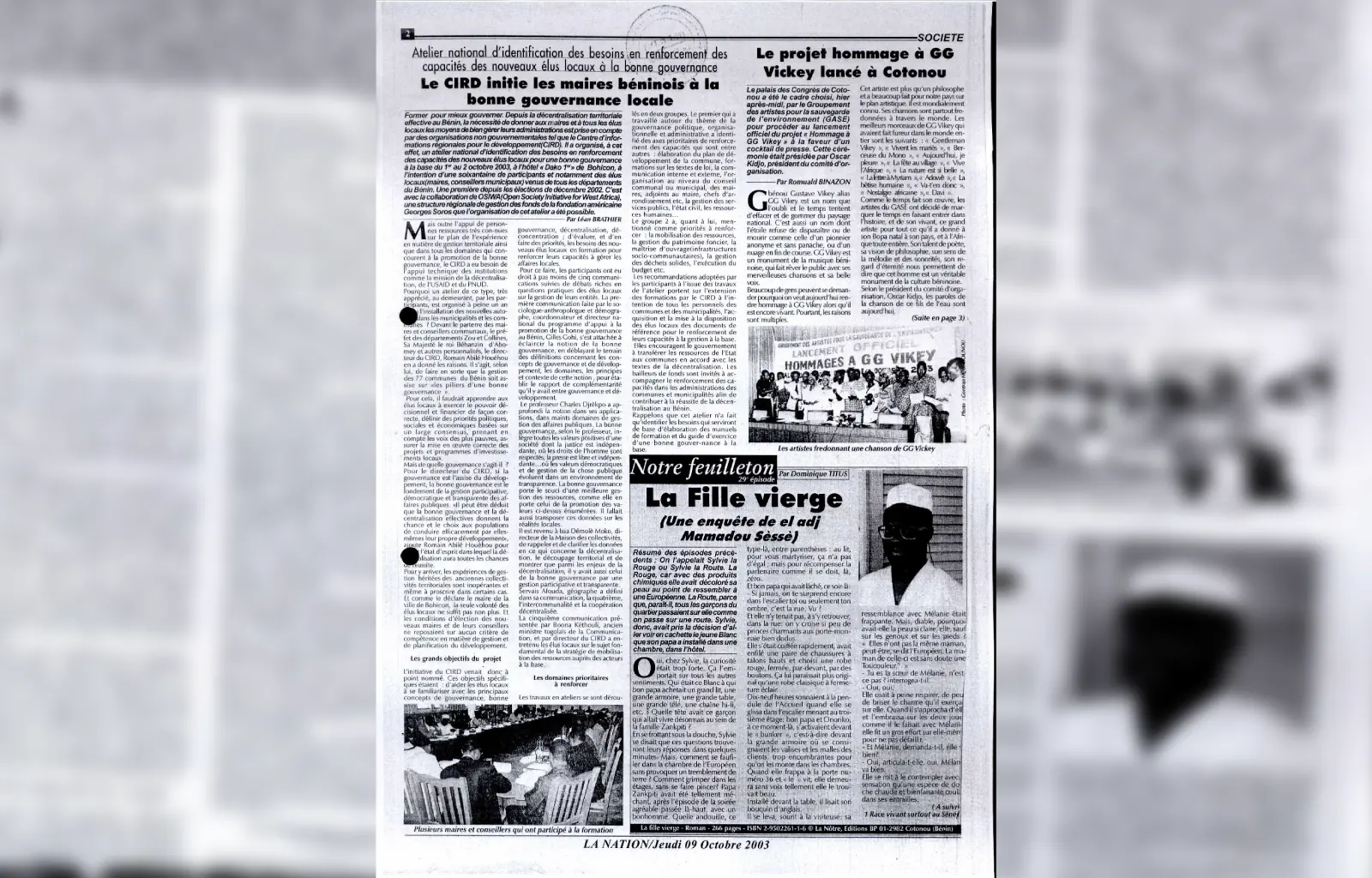 La nation du jeudi 09 octobre 2003