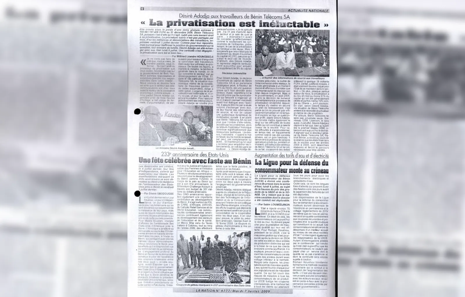 La nation n4777 du mardi 07 juillet 2009