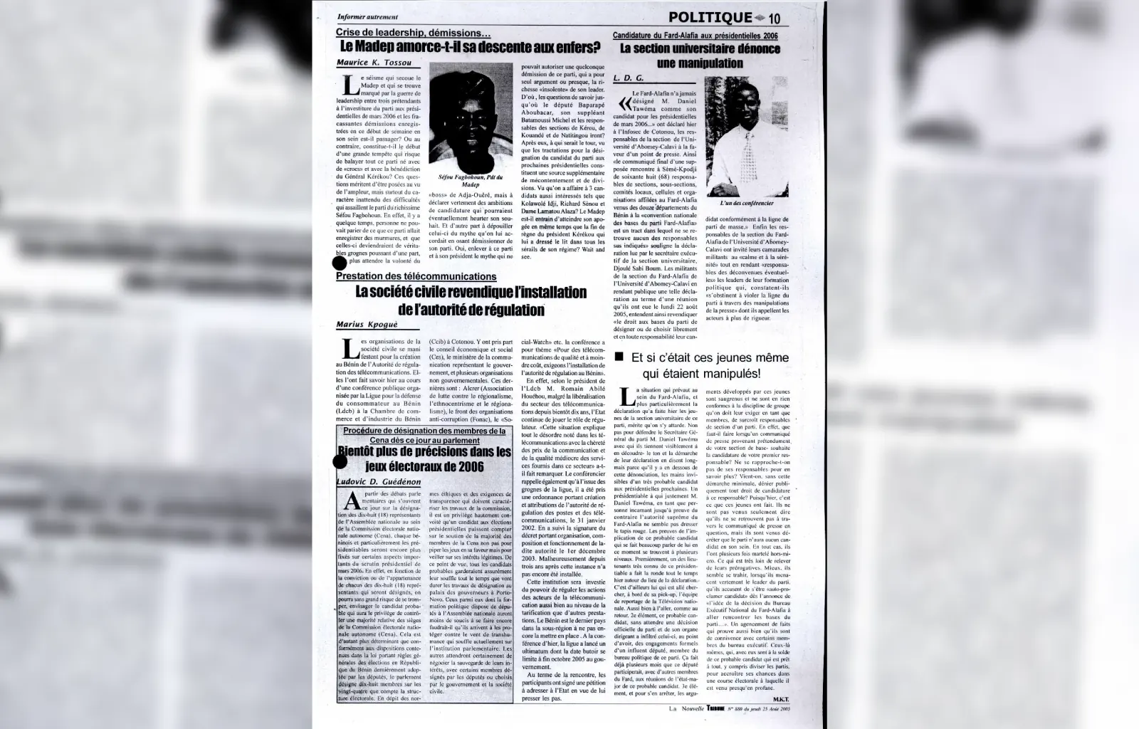 La nouvelle tribune n880 du jeudi 25 aout 2005