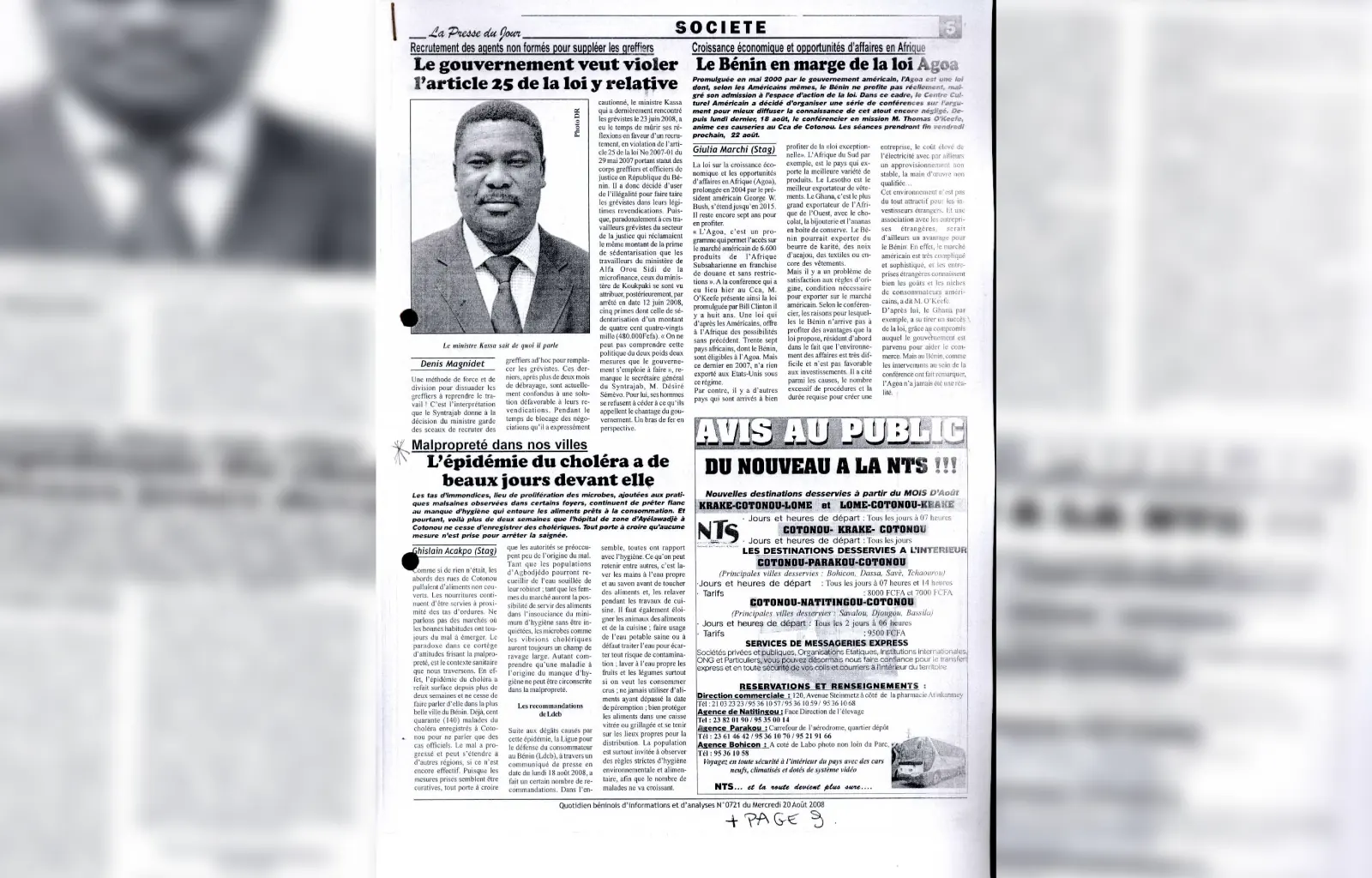 La presse du jour n0721 du 20 aout 2008