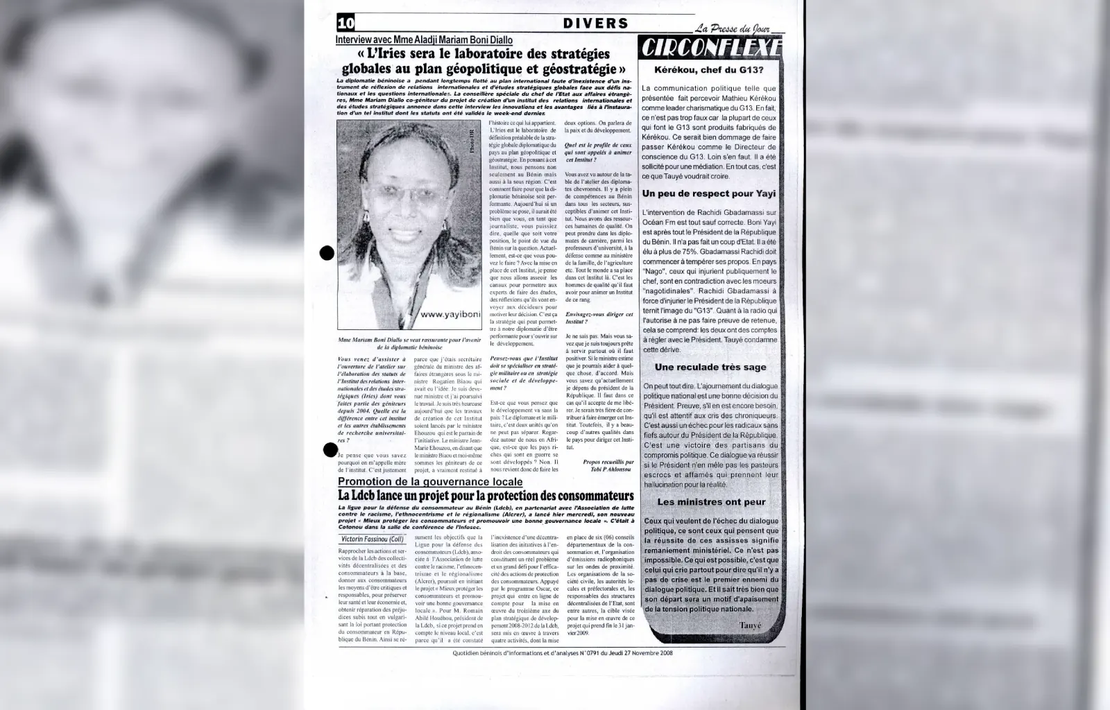 La presse du jour n0791 du 27 novembre 2008