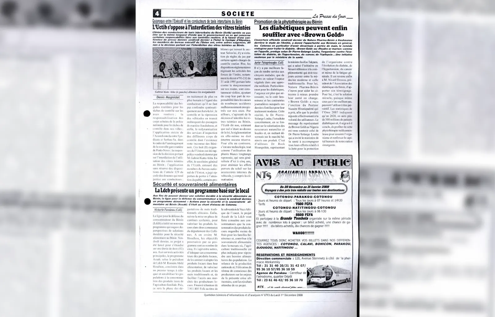 La presse du jour n0793 du 1er decembre 2008