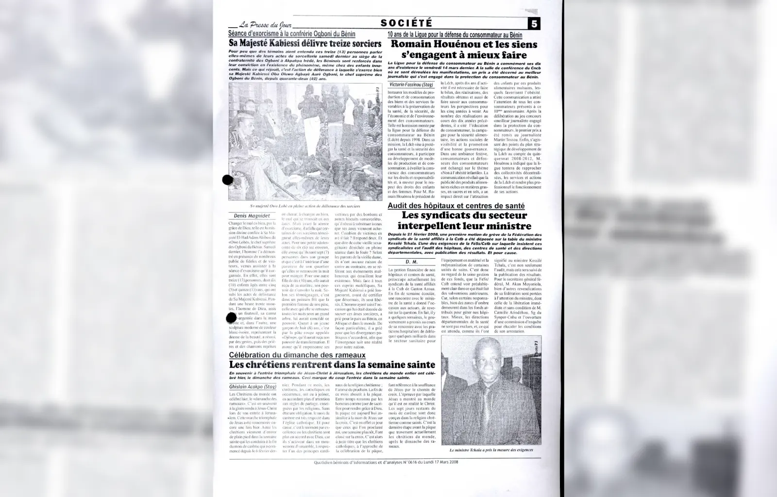 La presse du jour n616 du 17 mars 2008