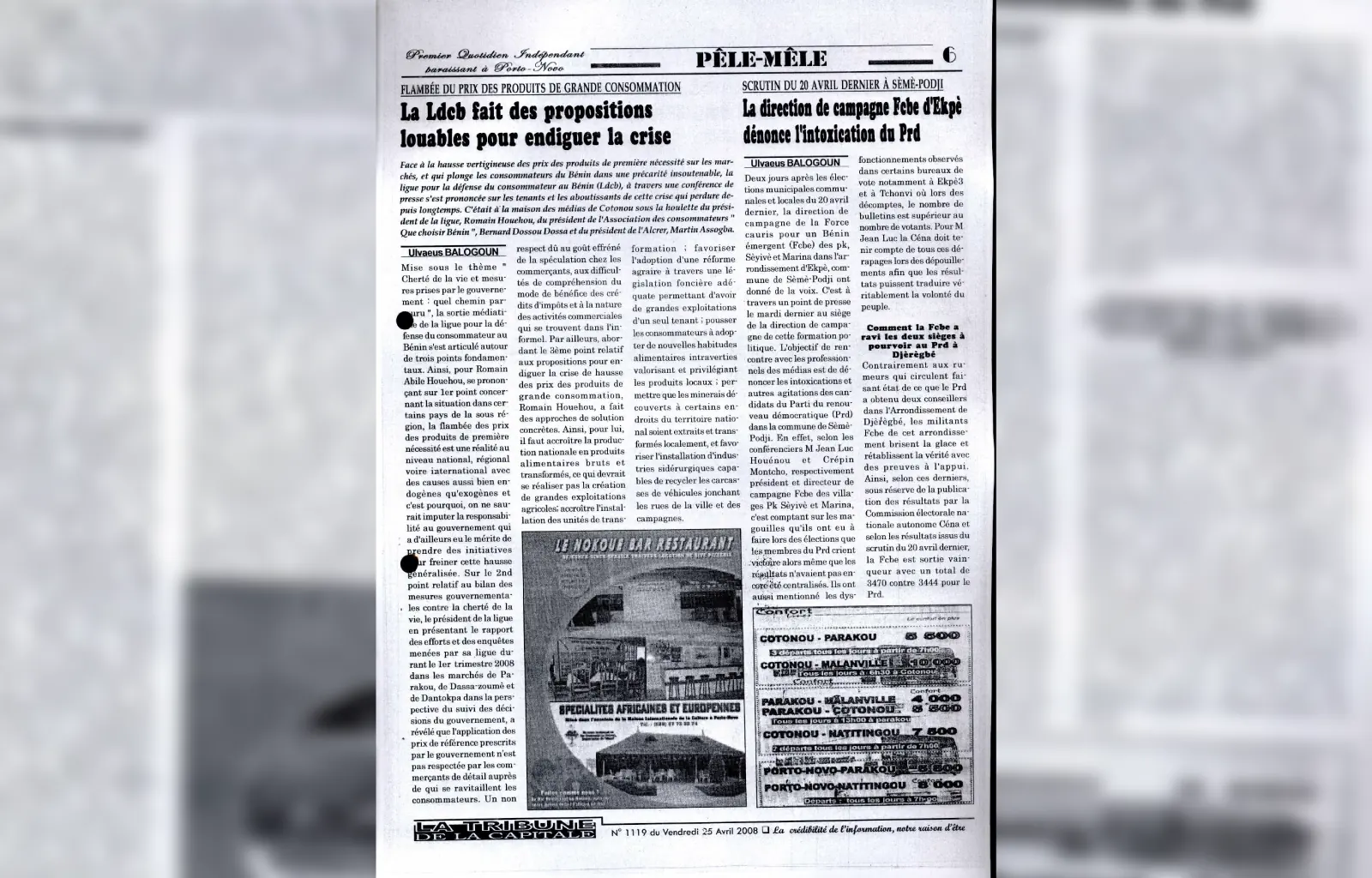 La tribune de la capitale n1119 du 25 avril 2008