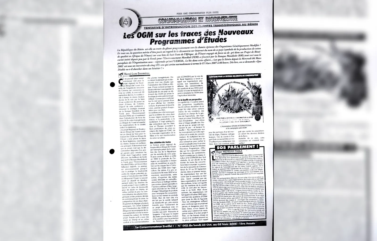 Le consommateur eveille n002 du lundi 23 octobre au 05 novembre 2006