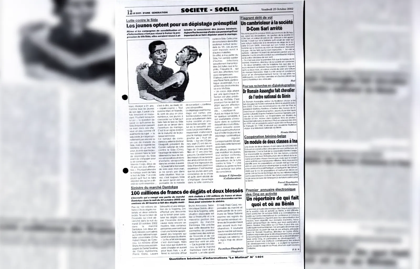 Le matinal n1401 du vendredi 25 octobre 2002