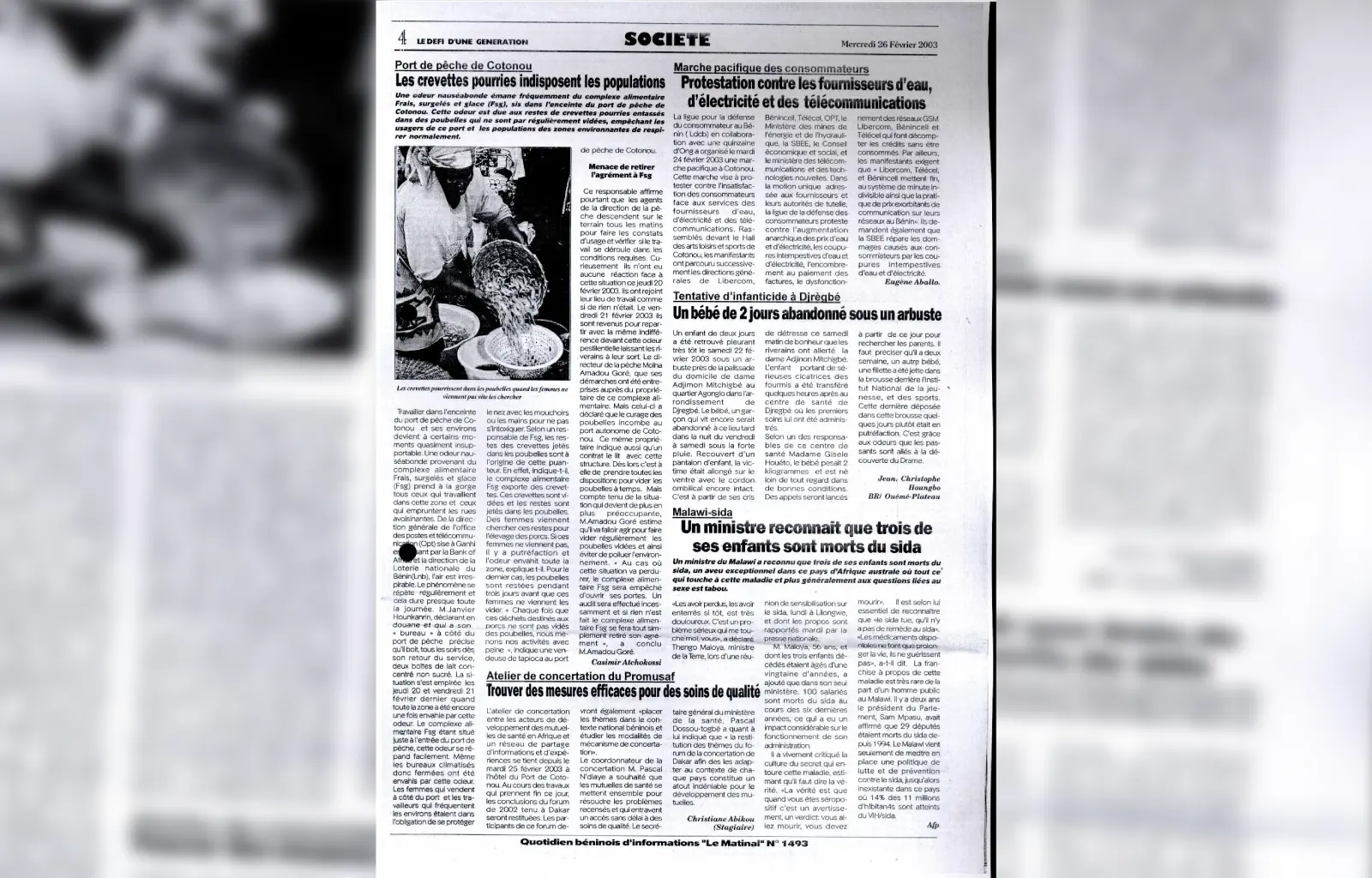 Le matinal n1493 du mercredi 26 fevrier 2003