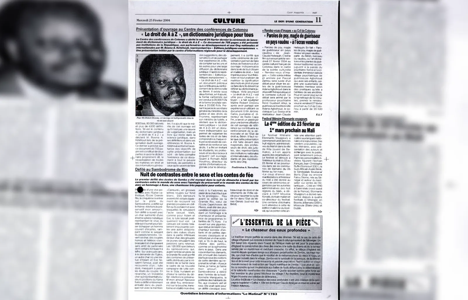 Le matinal n1783 du mercredi 25 fevrier 2004
