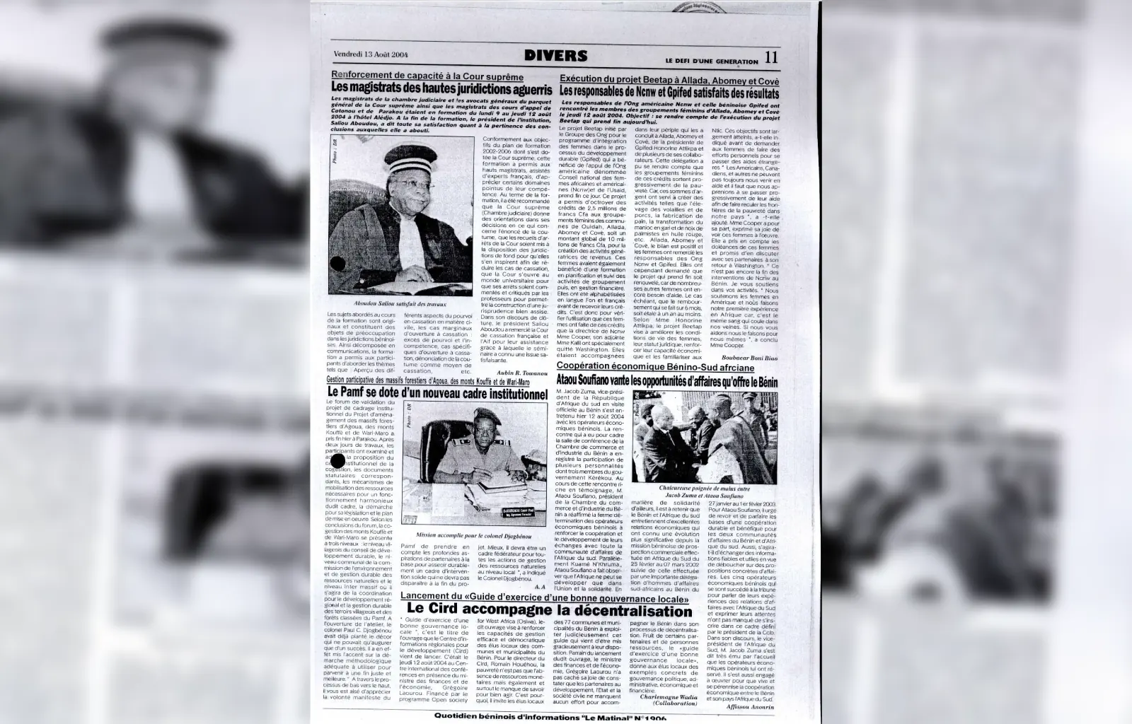 Le matinal n1906 du vendredi 13 aout 2004