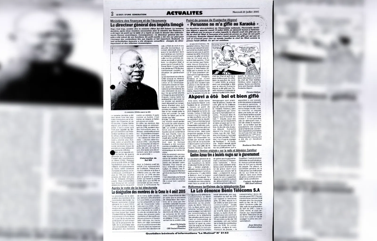 Le matinal n2143 du mercredi 20 juillet 2005