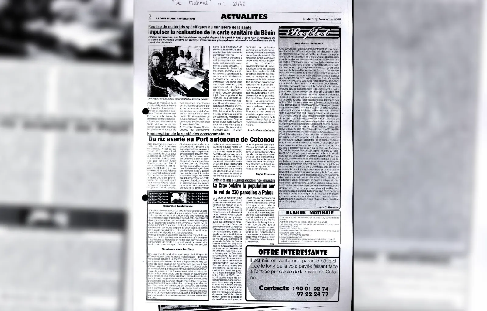 Le matinal n2476 du jeudi 09 novembre 2006