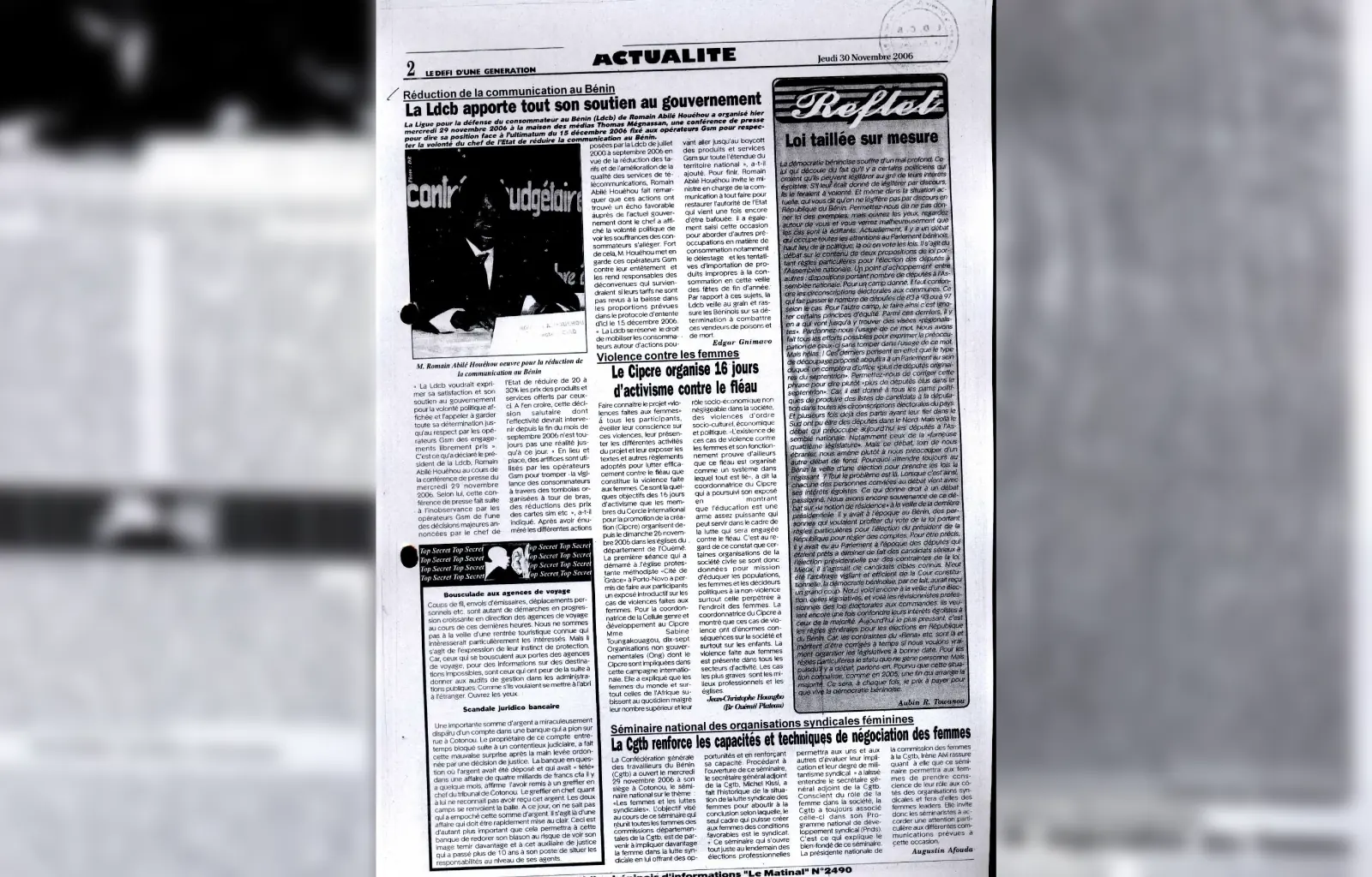 Le matinal n2490 du jeudi 30 novembre 2006