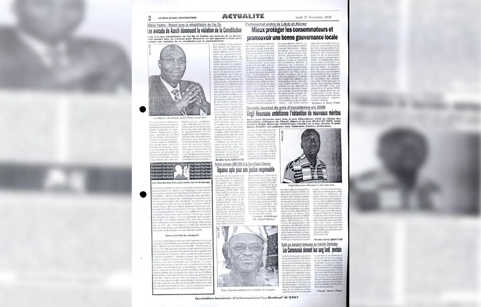 Le matinal n2987 du 27 novembre 2008