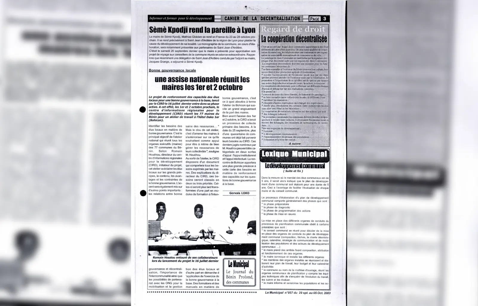 Le municipal n057 du 29 septembre au 05 octobre 2003