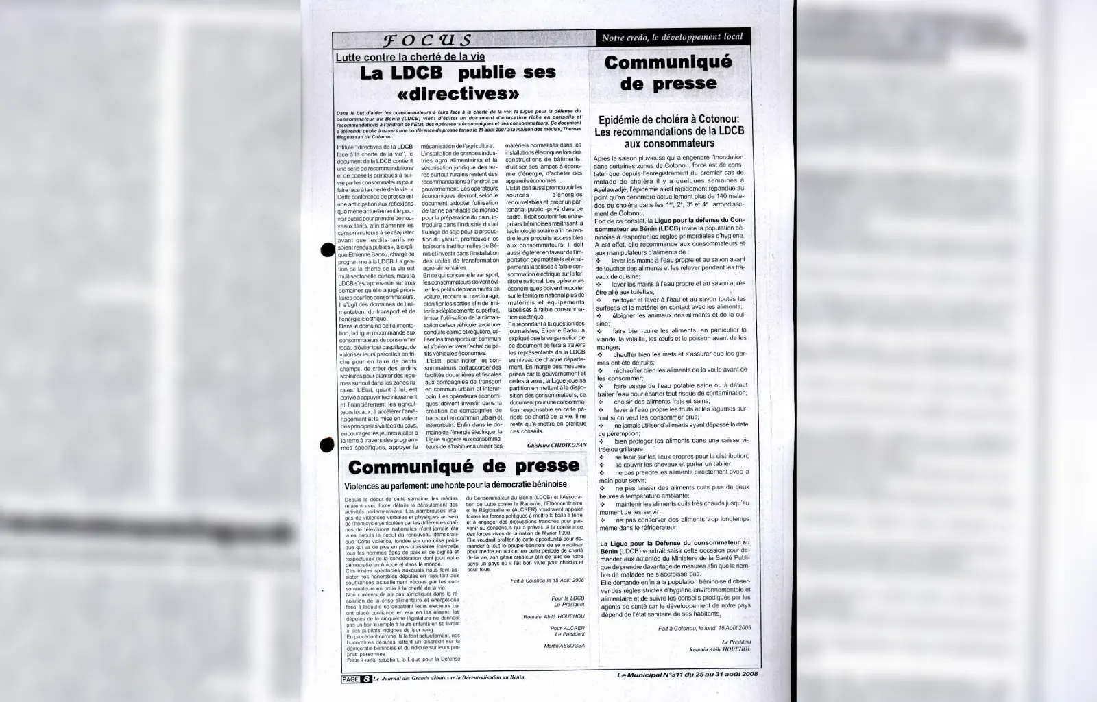 Le municipal n311 du 25 au 31 aout 2008