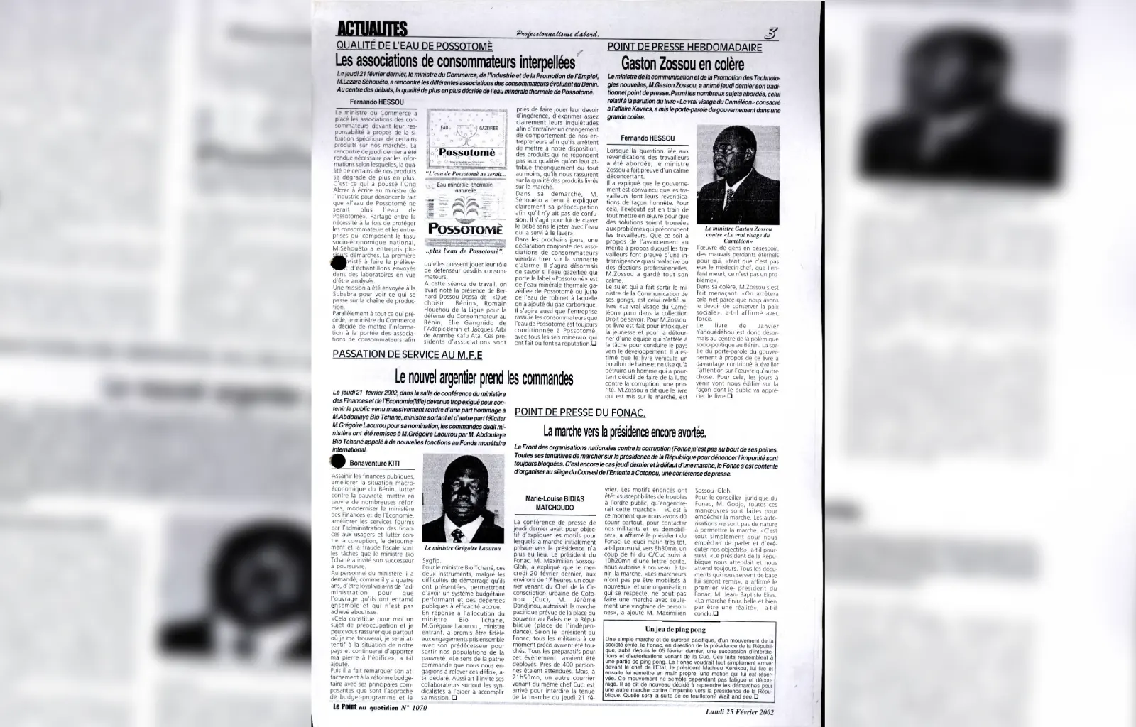 Le point au quotidien n1070 du lundi 25 fevrier 2002