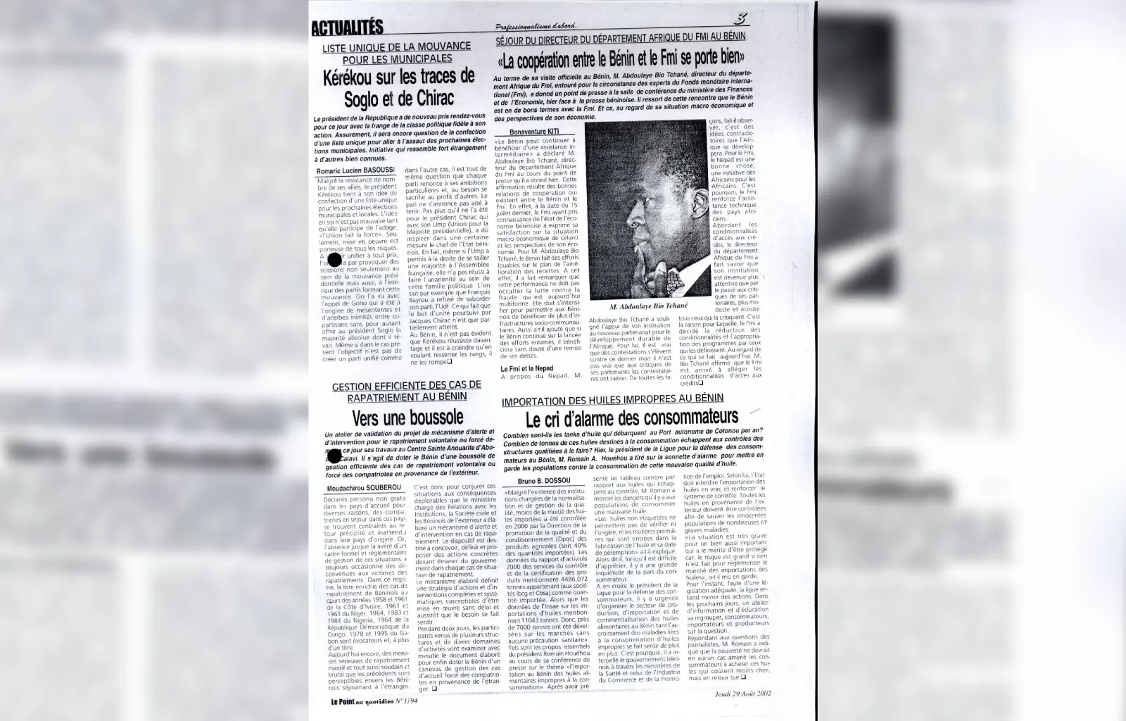 Le point au quotidien n1194 du jeudi 29 aout 2002