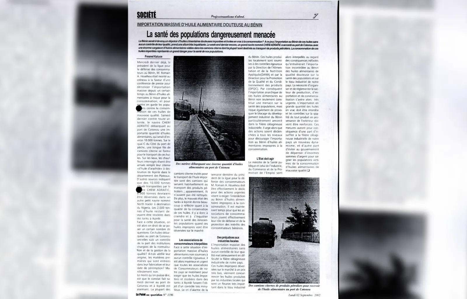 Le point au quotidien n1196 du lundi 02 septembre 2002