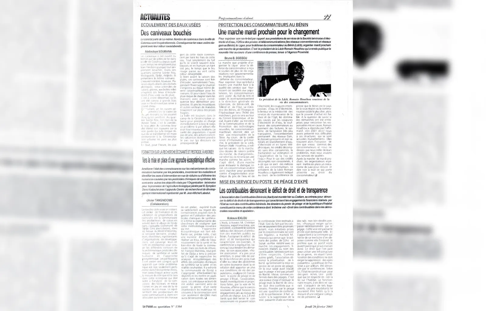 Le point au quotidien n1304 du jeudi 20 fevrier 2003
