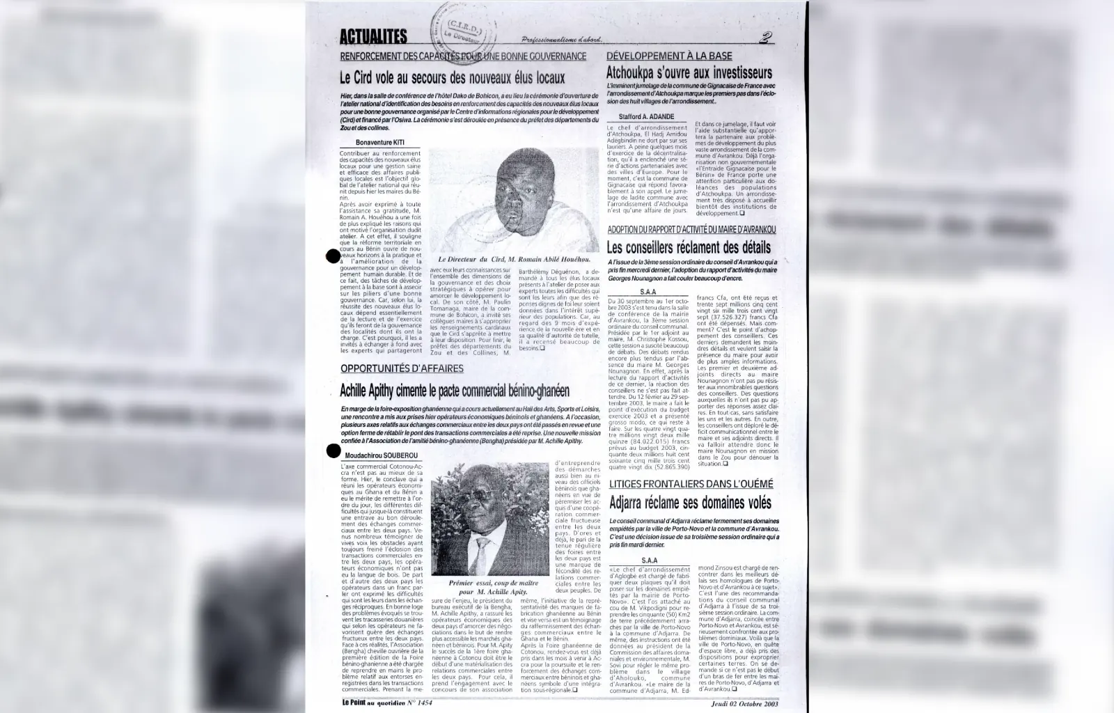 Le point au quotidien n1454 du jeudi 02 octobre 2003