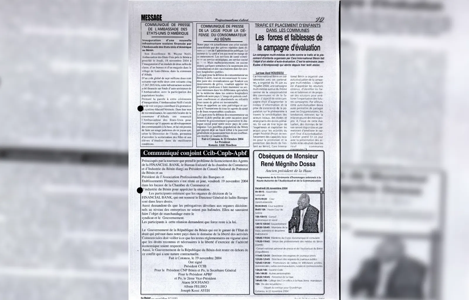 Le point au quotidien n1680 du lundi 25 novembre 2004