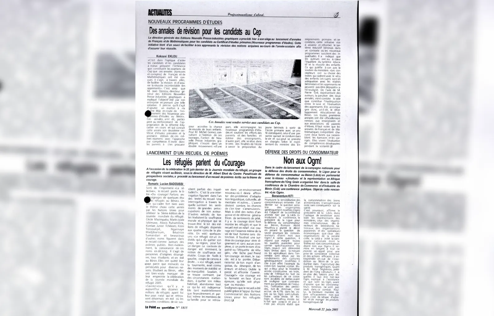Le point au quotidien n1815 du mercredi 22 juin 2005