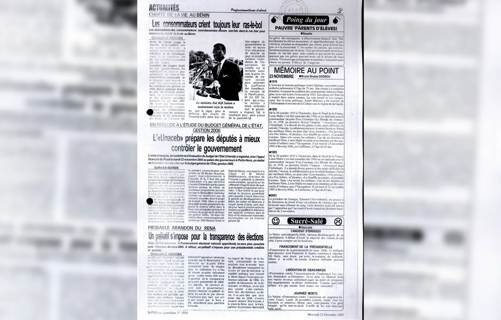 Le point au quotidien n1914 du mercredi 23 novembre 2005