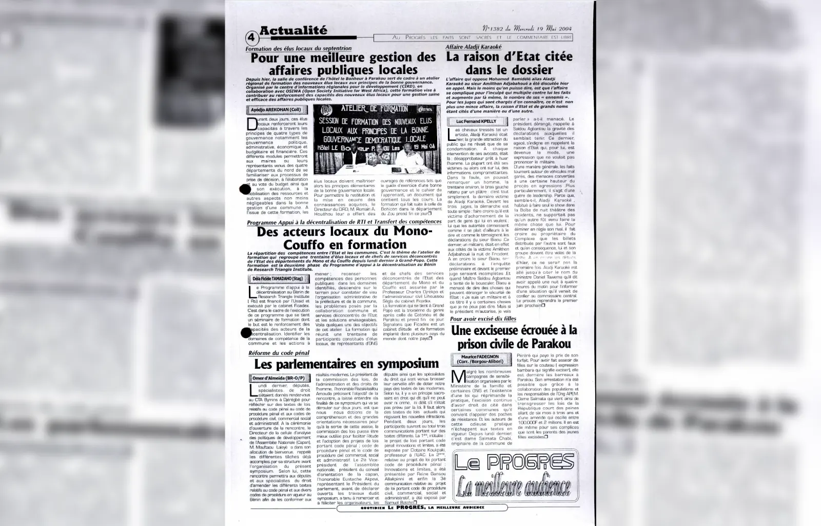 Le progres n1382 du mercredi 19 mai 2004
