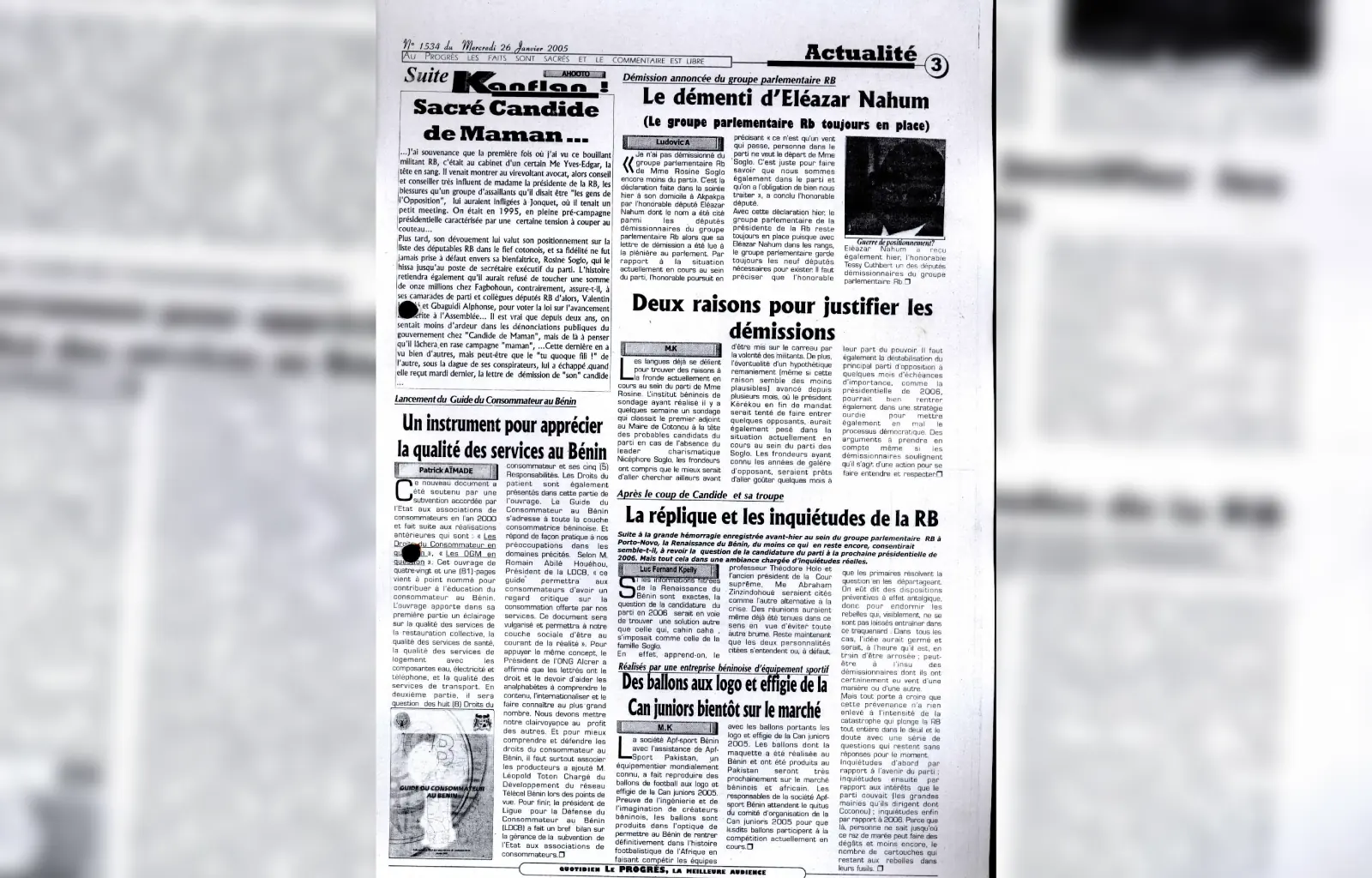 Le progres n1534 du mercredi 26 janvier 2005