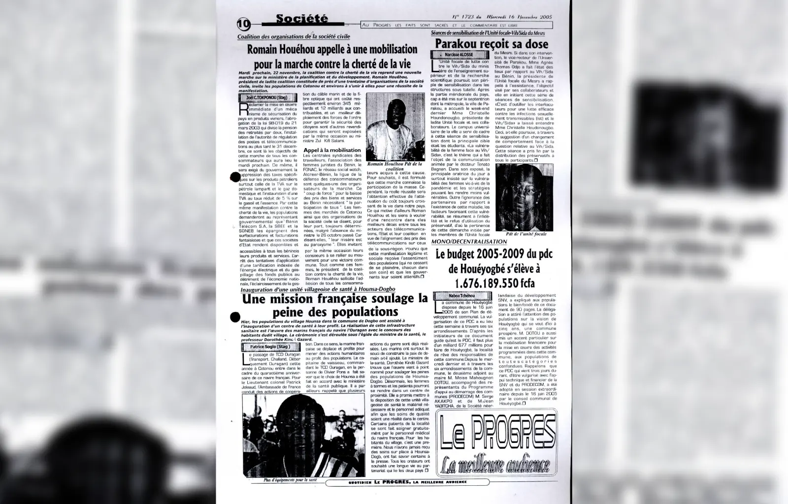 Le progres n1723 du mercredi 16 novembre 2005
