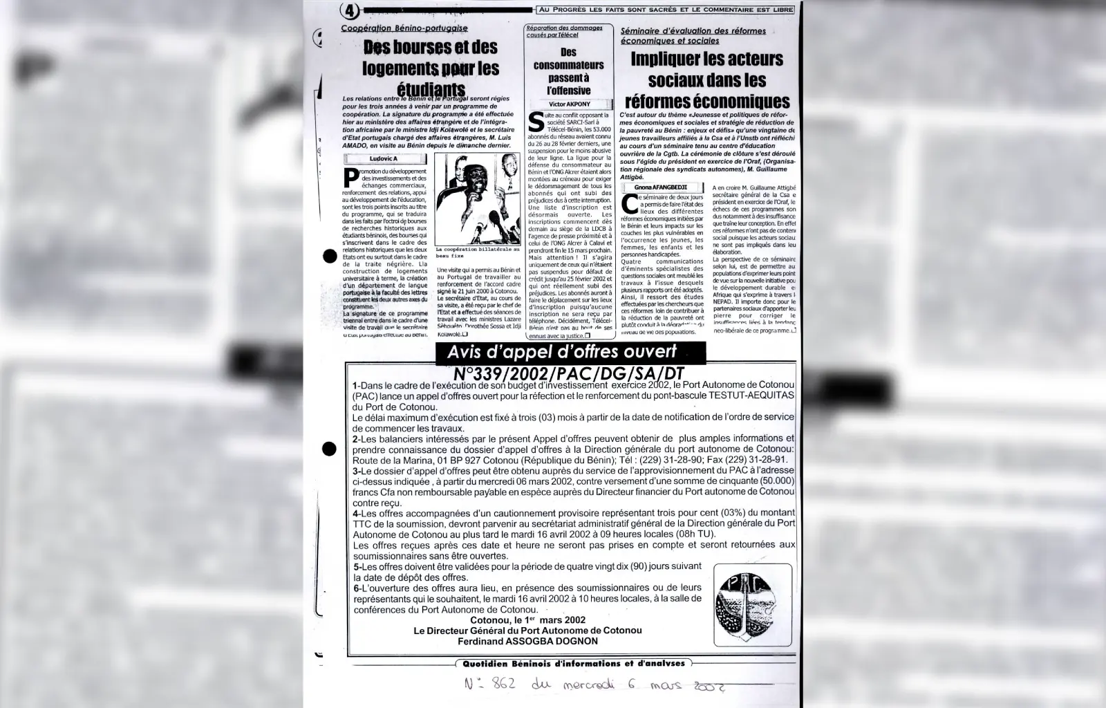 Le progres n862 du mercredi 6 mars 2002