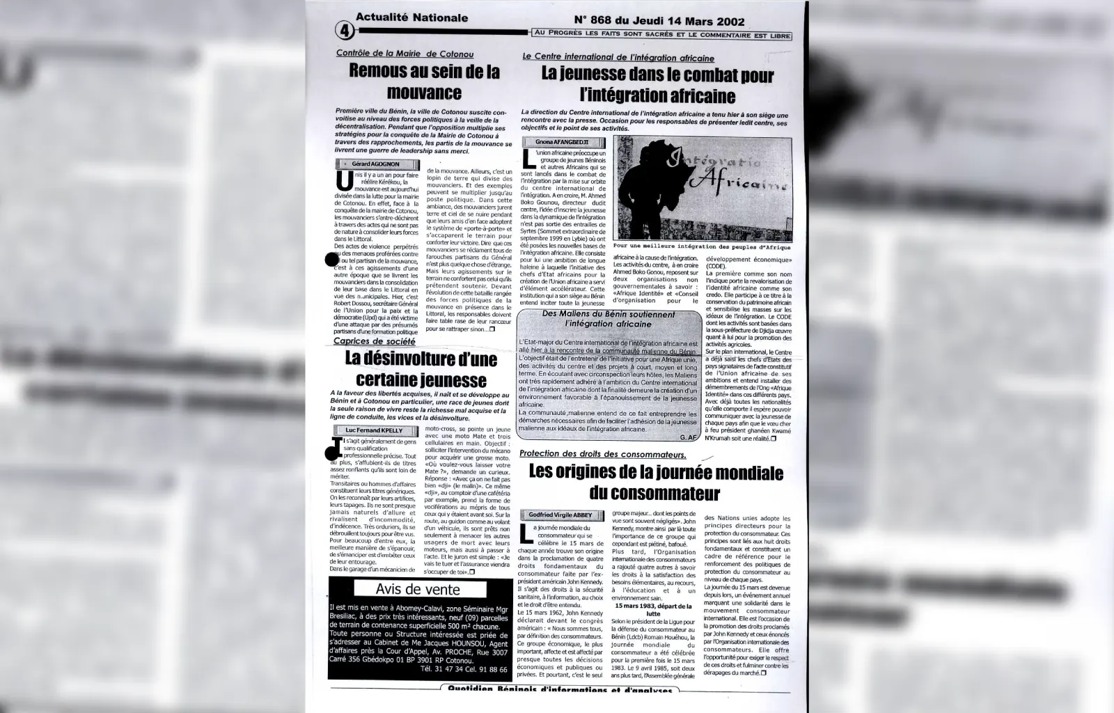 Le progres n868 du jeudi 14 mars 2002