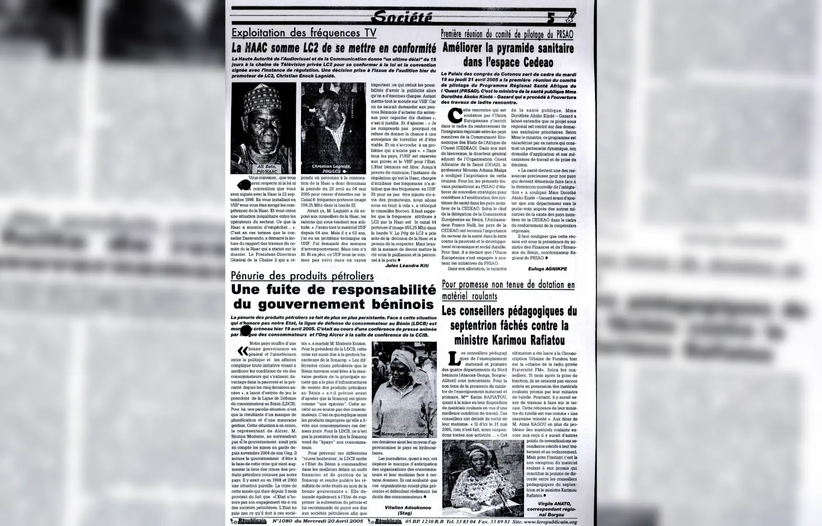 Le republicain n1080 du mercredi 20 avril 2005