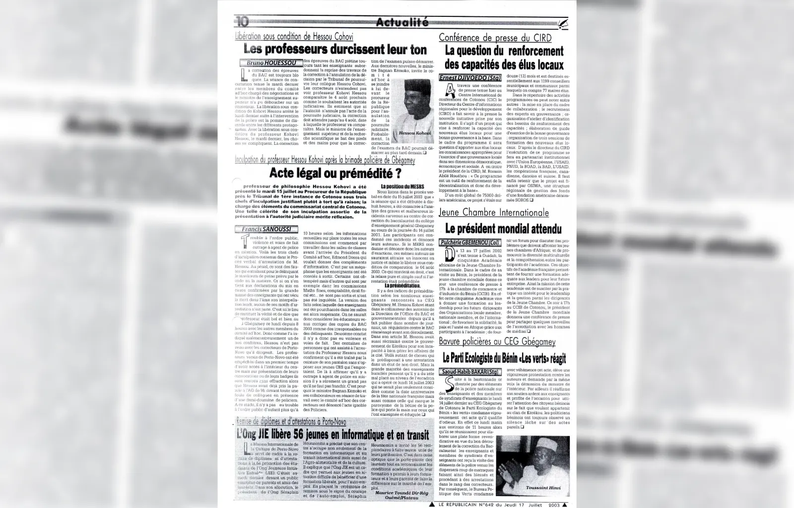 Le republicain n642 du jeudi 17 juillet 2003