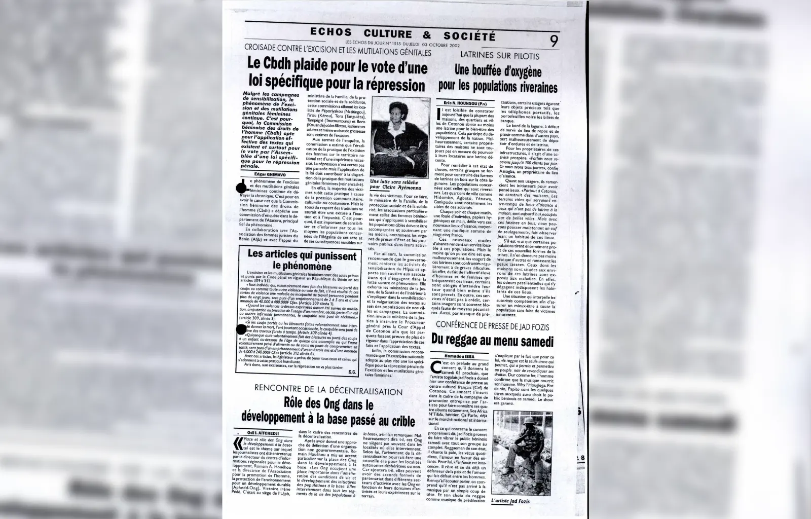 Les echos du jour n1515 du jeudi 03 octobre 2002