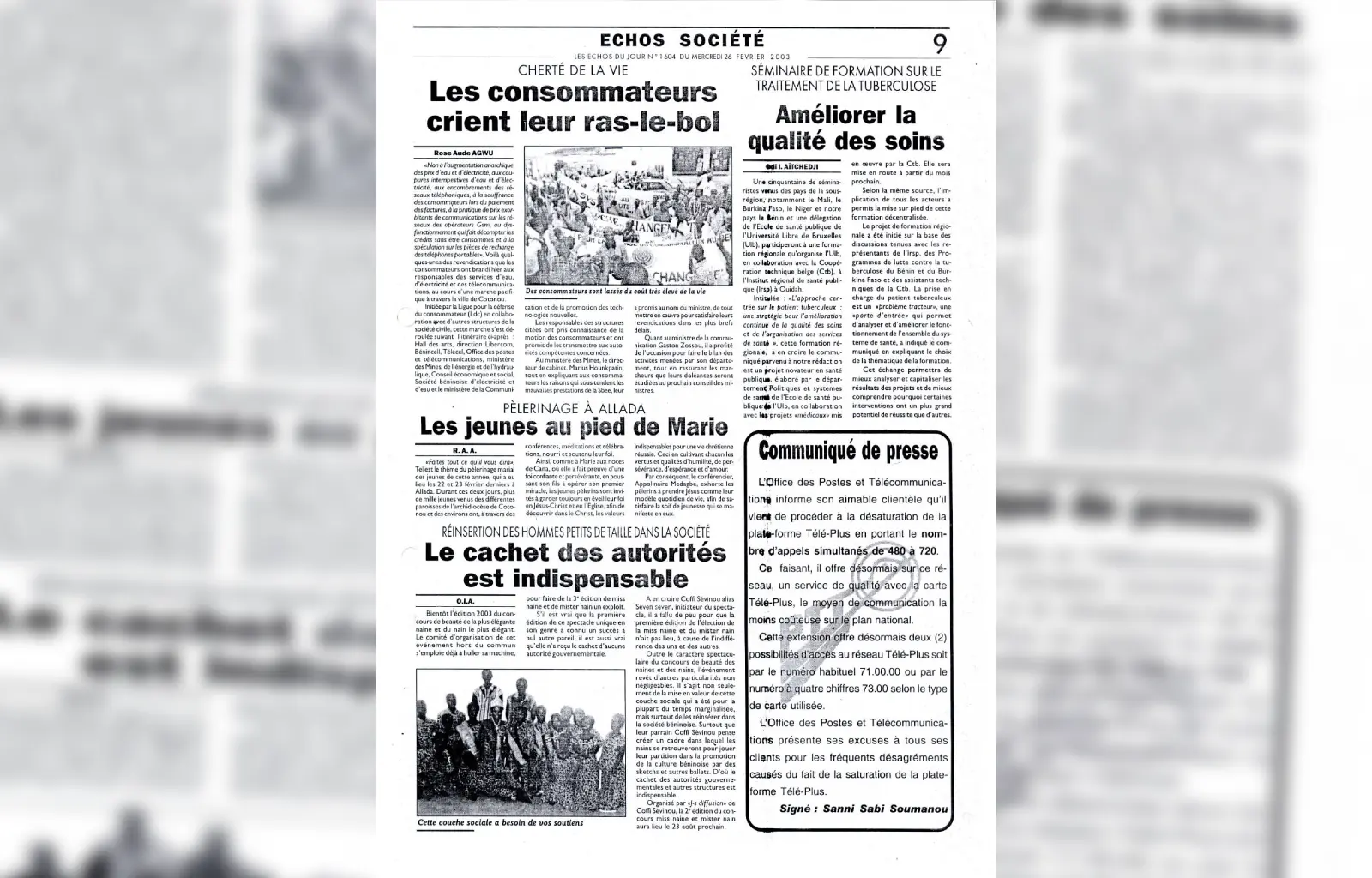 Les echos du jour n1604 du mercredi 26 fevrier 2003