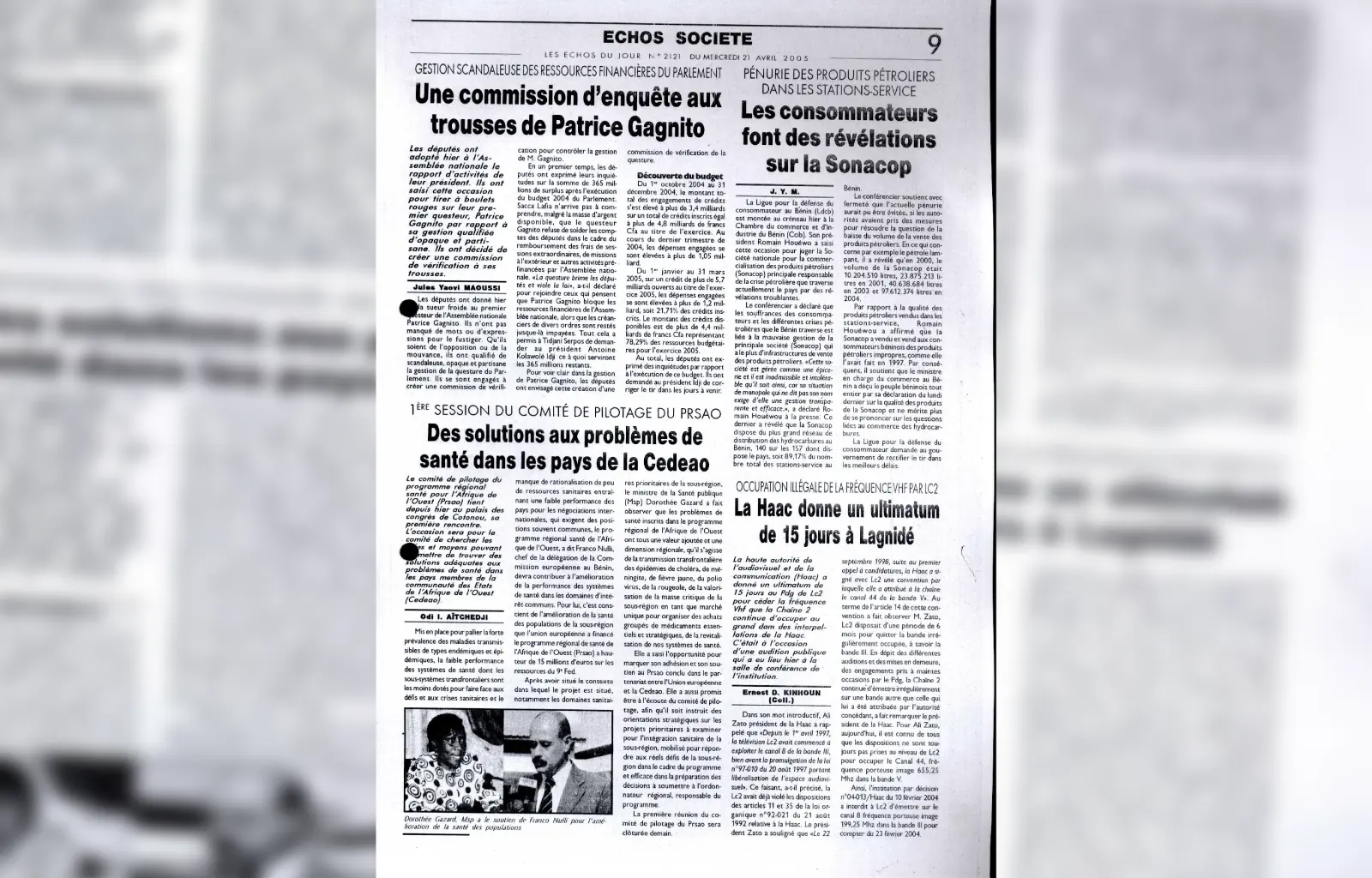 Les echos du jour n2121 du jeudi 21 avril 2005