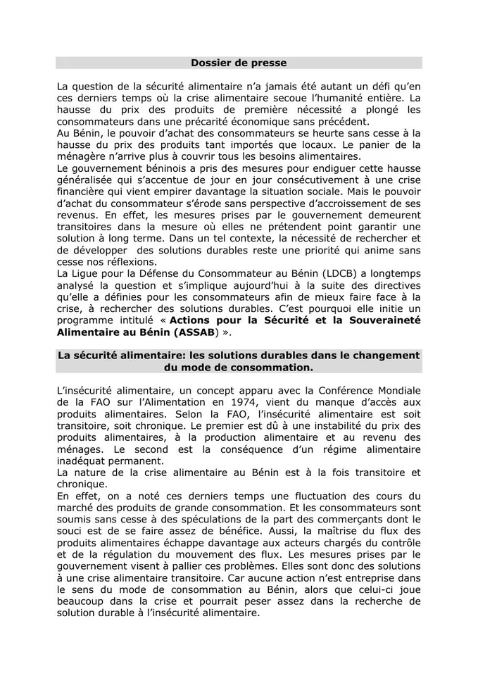 Première page — ASSAB VECO