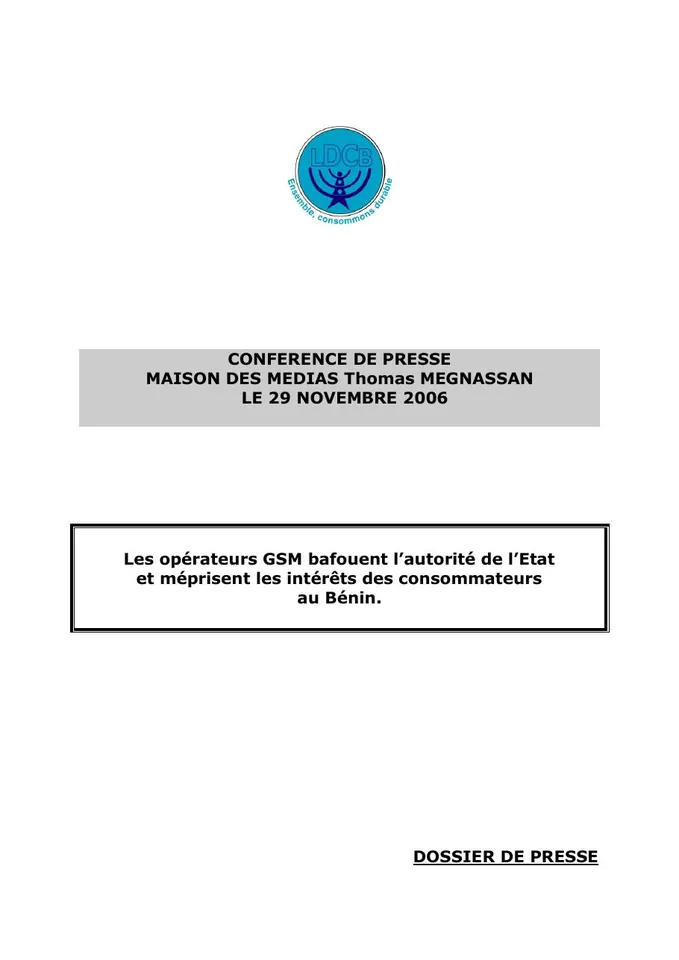 Première page — Sur la conférence du 29 novembre 2006