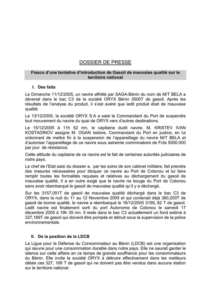 Première page — Sur le Gasoil de mauvaise qualité revu Etienne