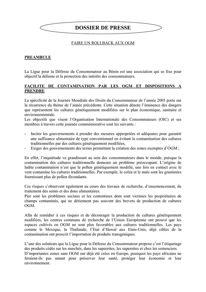 Première page — Sur les OGM 2005-2